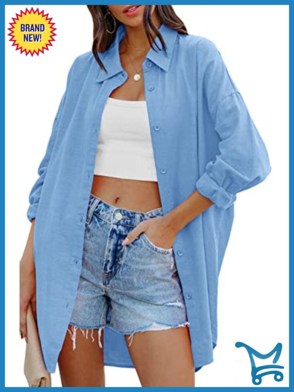 Womens Oversized Button Down Shirt Long Sleeve Collared Blouse with Pockets